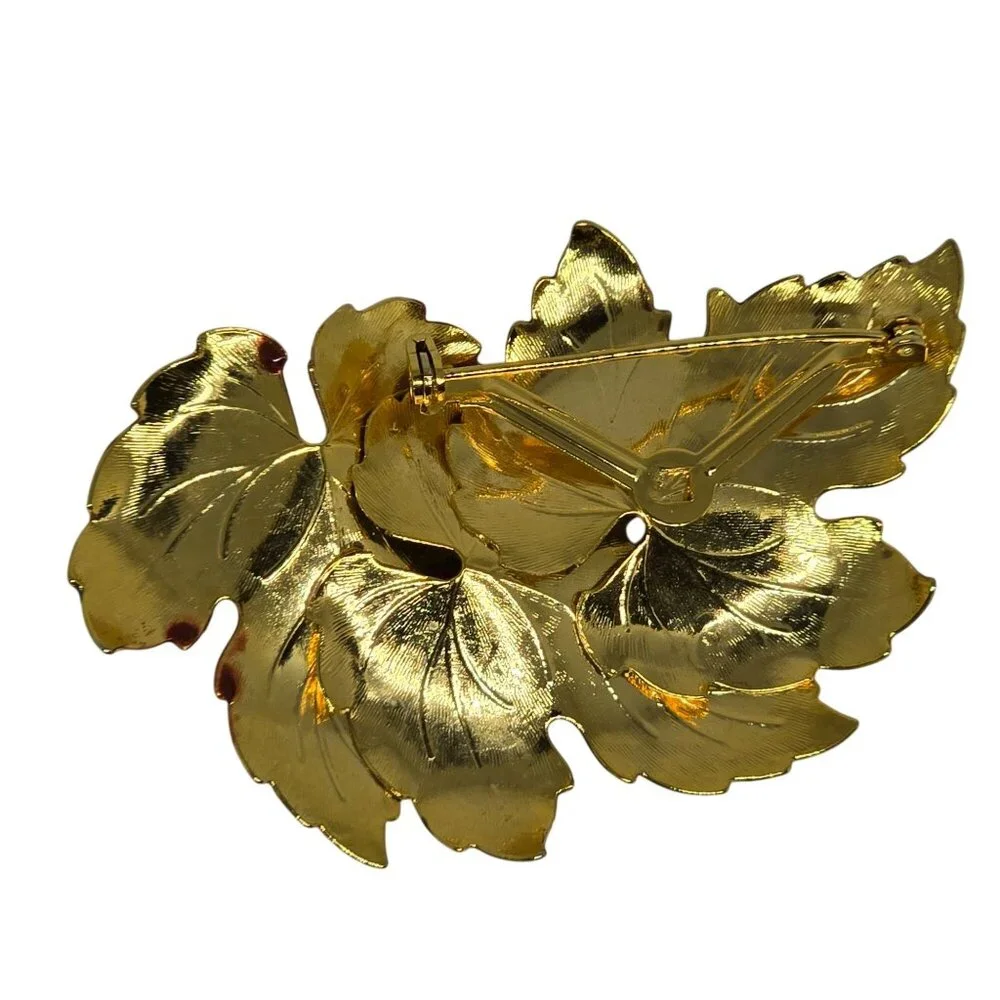 Vintage‎ Maple Leaf Brooch Gold Tone Enamel Fall Autumn Nature Pin 3”